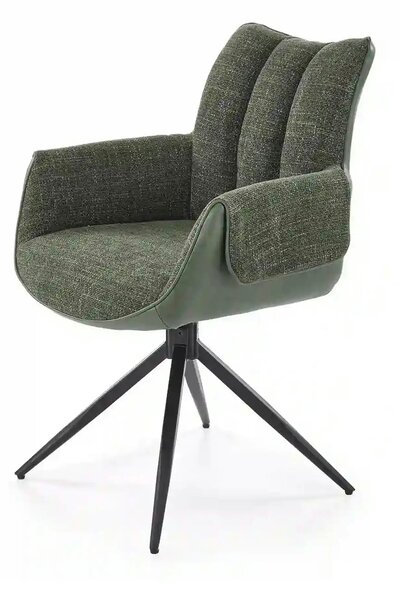 Scaun K579, verde olive/negru, stofa clasica/piele ecologica/otel, 65x