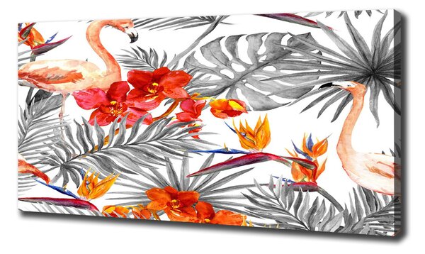 Tablou canvas Flamingos și flori