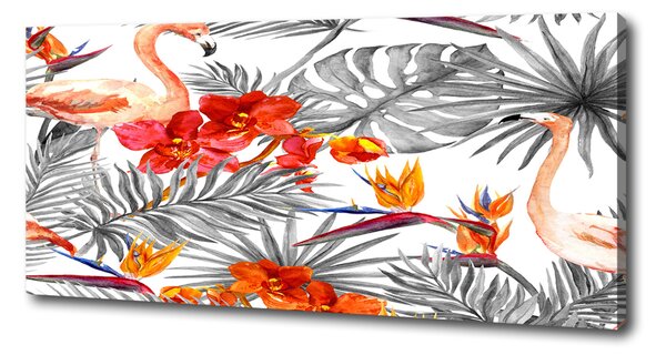 Tablou canvas Flamingos și flori