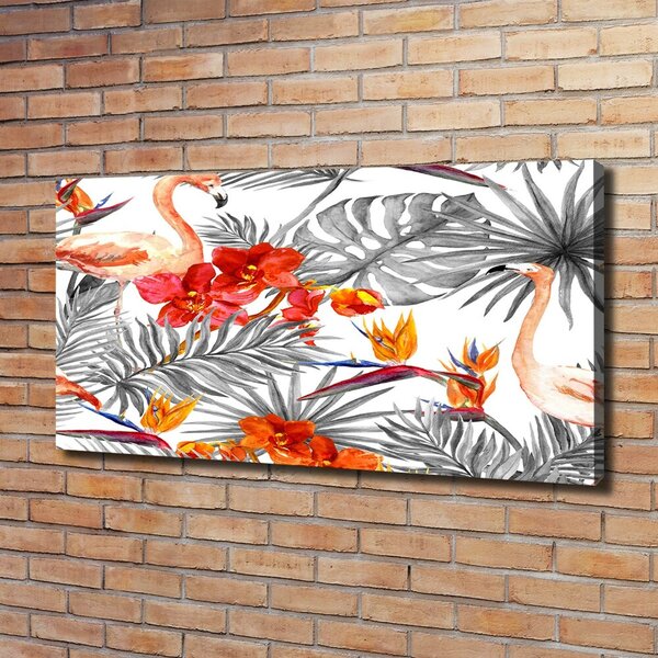 Tablou canvas Flamingos și flori