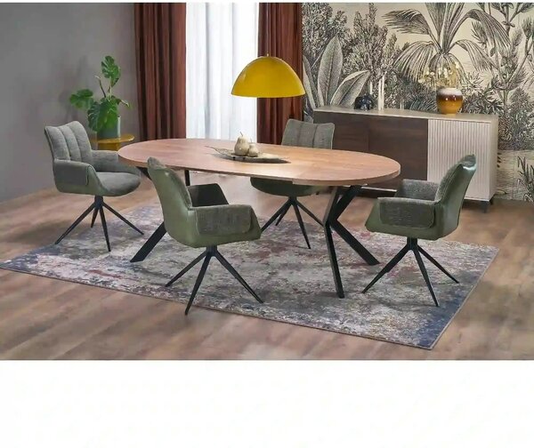 Scaun K579, verde olive/negru, stofa clasica/piele ecologica/otel, 65x