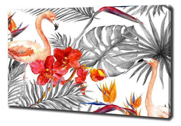 Tablou canvas Flamingos și flori