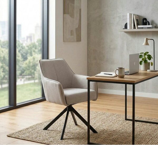 Scaun NOTTI, bej deschis/negru, stofa clasica/metal, 55x62x83 cm