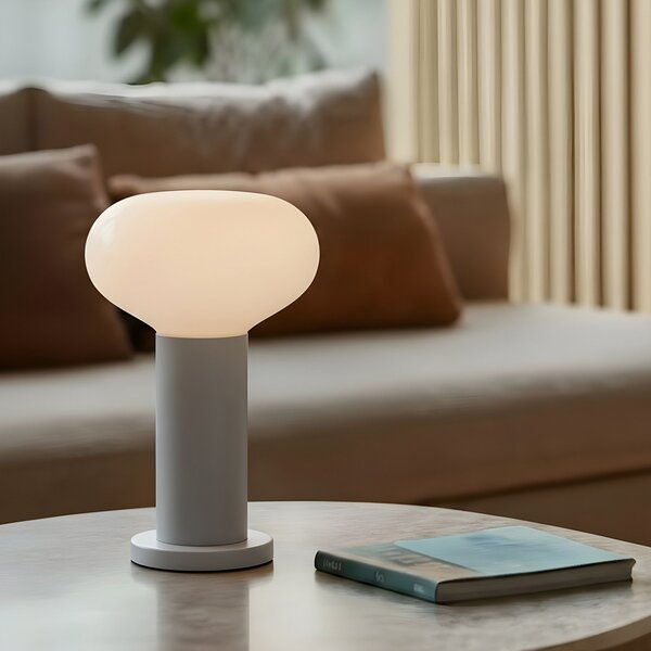 ALDEX Lampa de masă Flo, gri, Ø 19 cm, sticlă, Gri, Camera de zi / sufragerie, Metal, Design