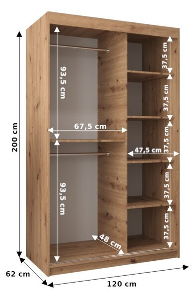 Dulap de haine 120 cm cu oglindă Verika 2 120 (stejar artisan). 1063768