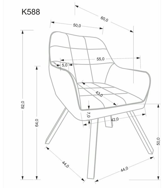 Scaun K588, negru - HLR 66, stofa catifelata/otel, 55x60x89 cm