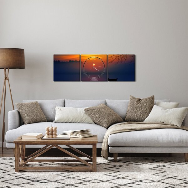 Tablou cu podul în apus de soare (cu ceas) (90x30 cm)