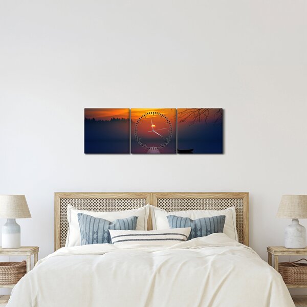 Tablou cu podul în apus de soare (cu ceas) (90x30 cm)