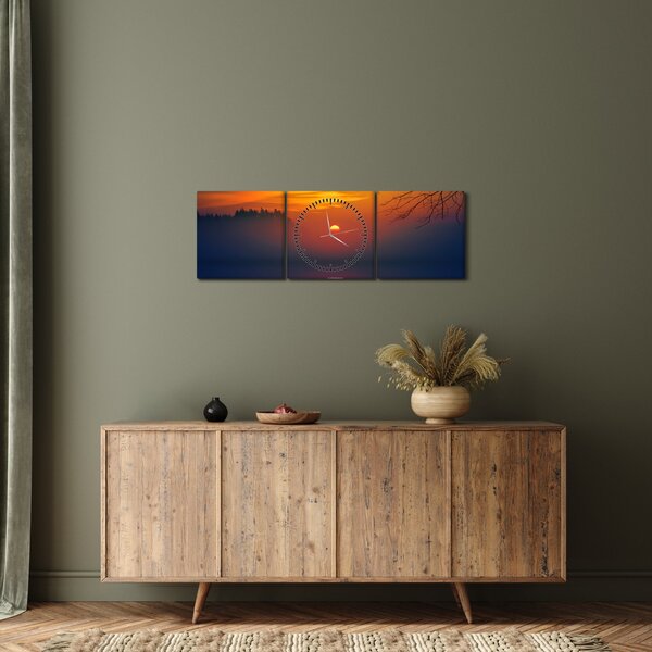 Tablou cu podul în apus de soare (cu ceas) (90x30 cm)