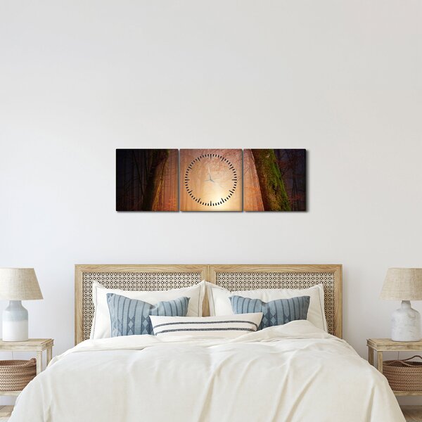 Tablou cu pădurea toamna în ceață (cu ceas) (90x30 cm)