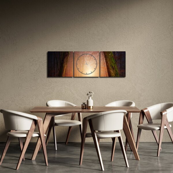 Tablou cu pădurea toamna în ceață (cu ceas) (90x30 cm)