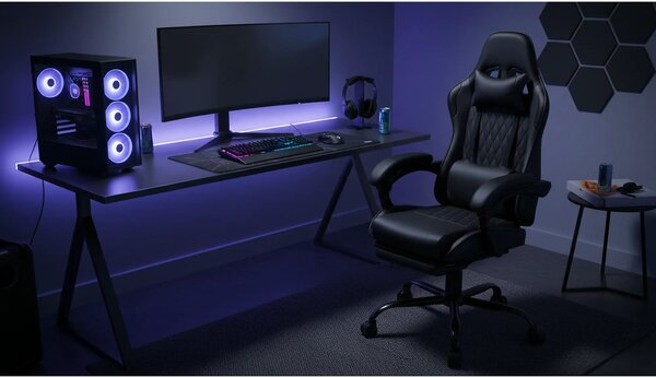 Scaun gaming G-TURBO, negru/gri, piele ecologica/metal, 65x64x125/135