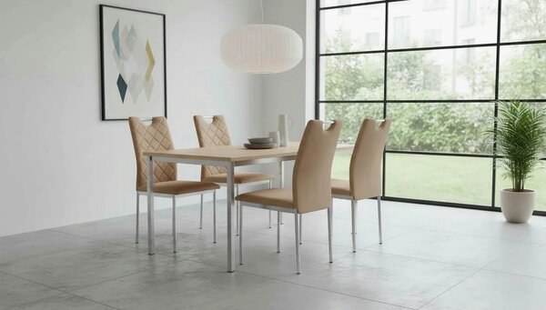 Scaun K578, bej - HLR 11/argintiu, stofa catifelata/otel, 43x53x93 cm