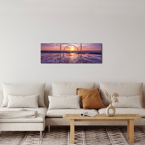 Tabloul cu plaja - apus de soare (cu ceas) (90x30 cm)