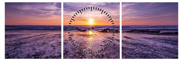 Tabloul cu plaja - apus de soare (cu ceas) (90x30 cm)