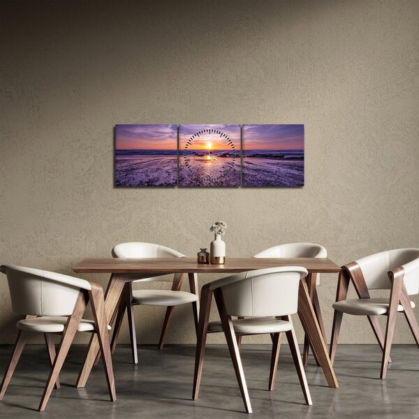 Tabloul cu plaja - apus de soare (cu ceas) (90x30 cm)