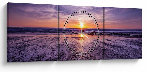Tabloul cu plaja - apus de soare (cu ceas) (90x30 cm)