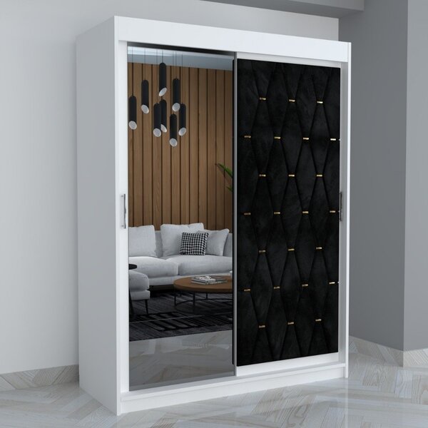 Dulap Eric Usa Tapitata Cu Oglinda, 150x210x61cm Negru