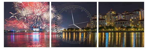 Tablou cu artificii in Singapur (cu ceas) (90x30 cm)