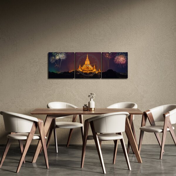Tablou cu artificii în Asia (cu ceas) (90x30 cm)