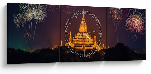 Tablou cu artificii în Asia (cu ceas) (90x30 cm)