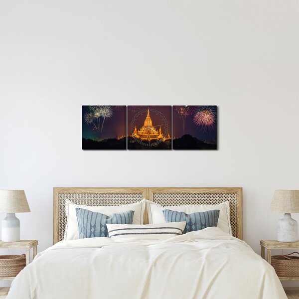 Tablou cu artificii în Asia (cu ceas) (90x30 cm)