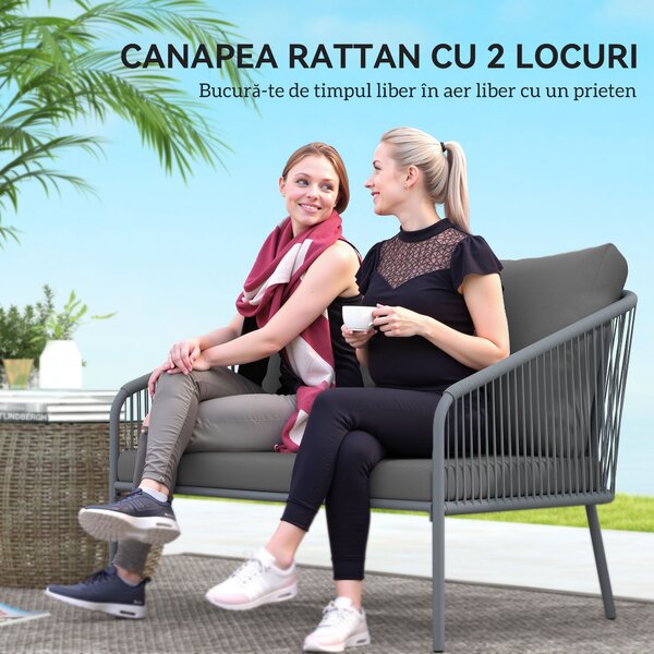 Outsunny Canapea de Grădină cu 2 Locuri, Perne Detașabile, Brațe și Cadru din Oțel, 112x72x76 cm, Verde | Aosom Romania