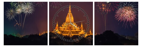 Tablou cu artificii în Asia (cu ceas) (90x30 cm)