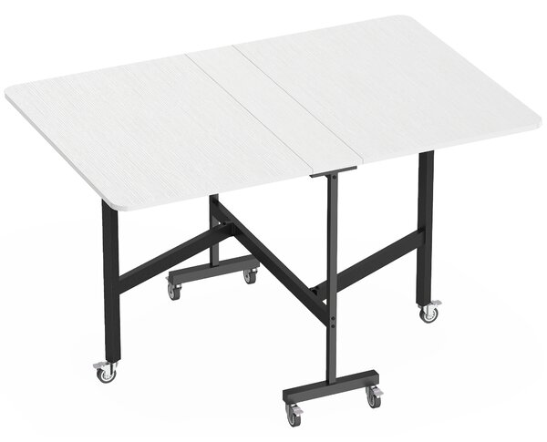HOMCOM Masă de Dining Pliabilă, Masă Rabatabilă cu Roți și Frâne pentru 4-6 Persoane, Birou Compact cu Structură din Oțel, pentru Living, 120x80x73 cm, Alb cu Aspect de Lemn | Aosom Romania