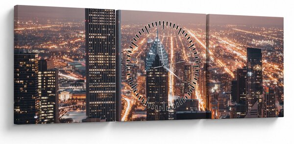 Tabloul cu metropolă luminată (cu ceas) (90x30 cm)