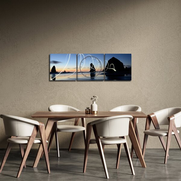 Tabloul - plaja în apus de soare (cu ceas) (90x30 cm)