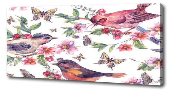 Tablou pe pânză canvas Păsări fluturi cireșe