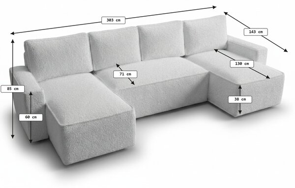 Canapea extensibila in forma de U SMART BOUCLE, bej inchis, 303x143 cm