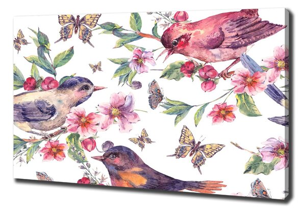 Tablou pe pânză canvas Păsări fluturi cireșe