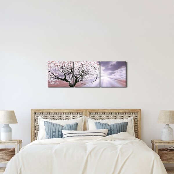 Tablou cu pomul roșu (cu ceas) (90x30 cm)