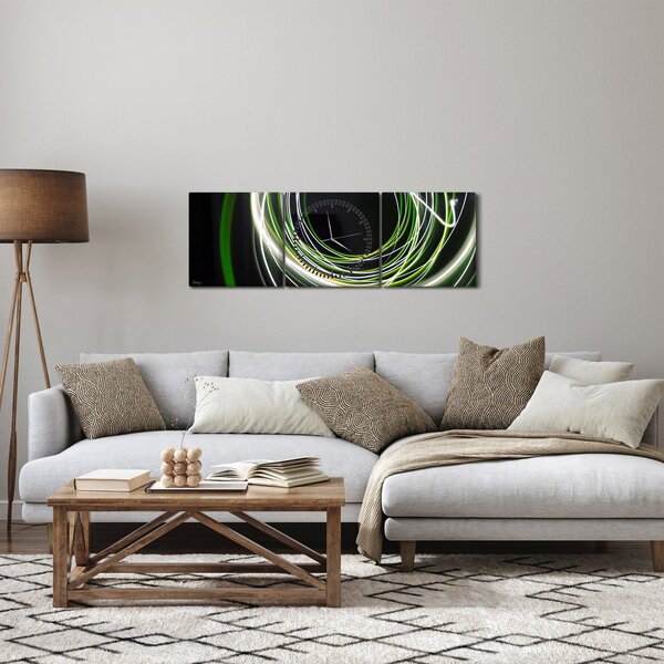 Tablou cu linii verzi (cu ceas) (90x30 cm)