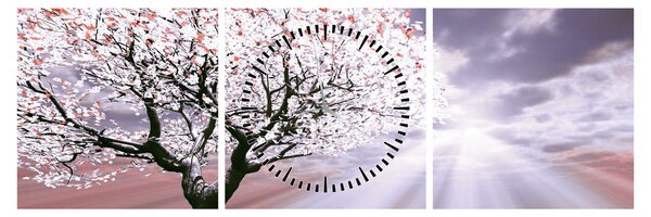 Tablou cu pomul roșu (cu ceas) (90x30 cm)