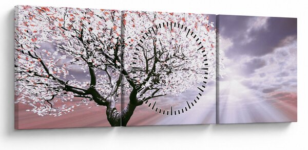 Tablou cu pomul roșu (cu ceas) (90x30 cm)