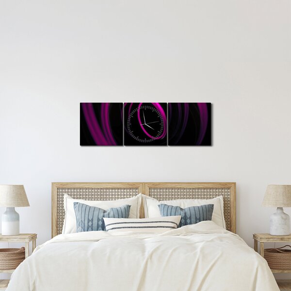 Tablou - linii violete (cu ceas) (90x30 cm)