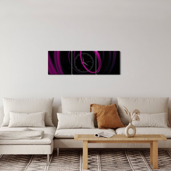 Tablou - linii violete (cu ceas) (90x30 cm)