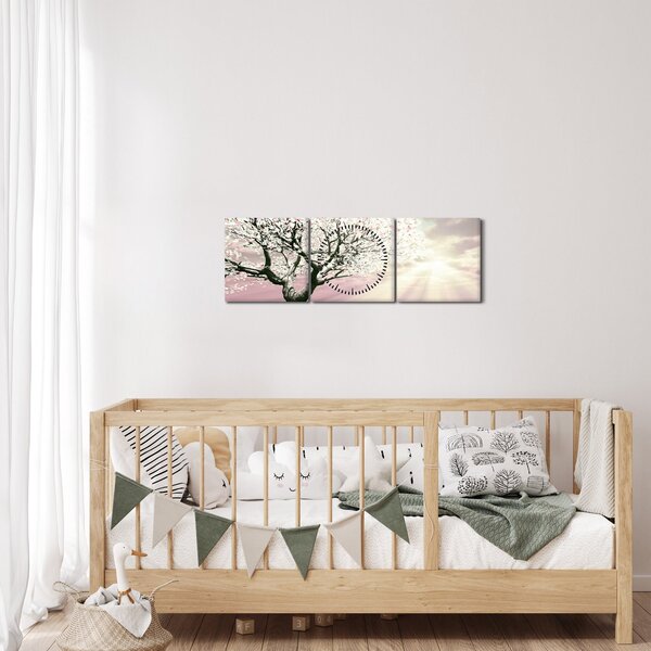Tabloul copacului roz (cu ceas) (90x30 cm)