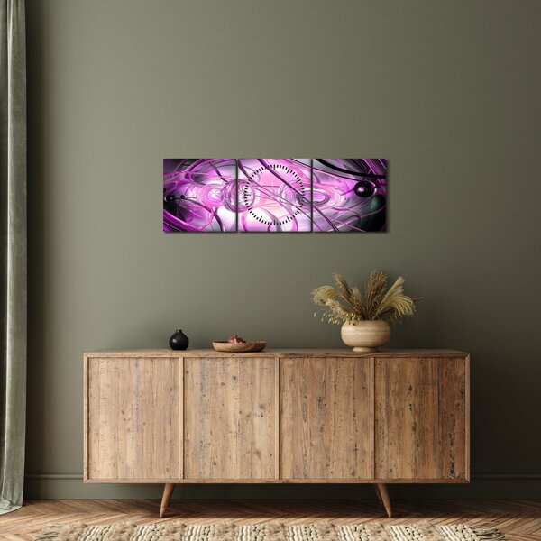 Tabloul cu abstracție frumoasă în violet (cu ceas) (90x30 cm)