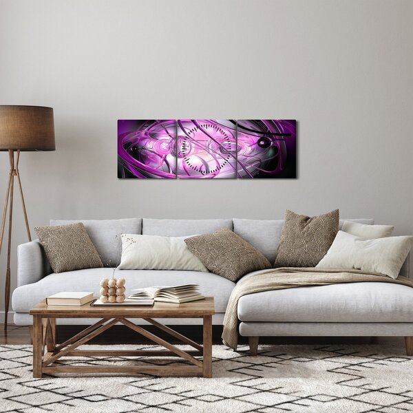 Tabloul cu abstracție frumoasă în violet (cu ceas) (90x30 cm)