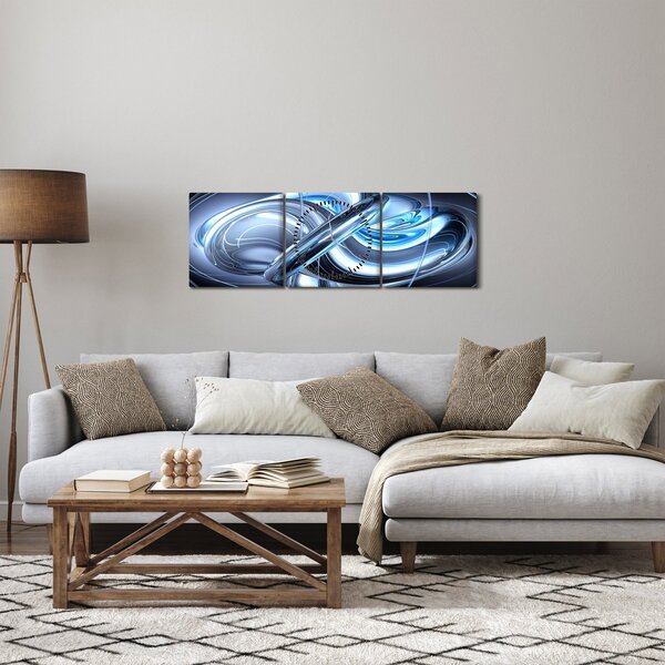 Tabloul cu abstracție albastră (cu ceas) (90x30 cm)