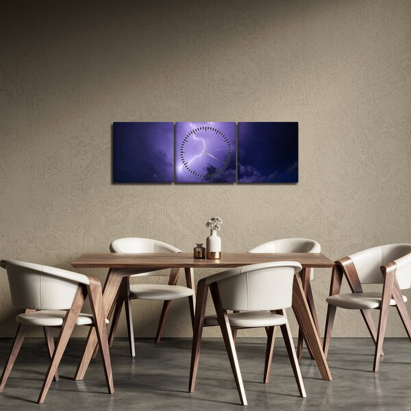 Tablou - cerul violet cu fulger (cu ceas) (90x30 cm)
