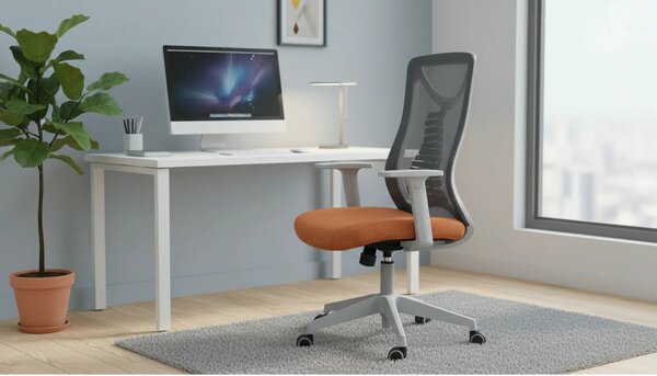 Scaun birou ERGOLEX, negru/portocaliu, stofa/plasa, 58x58x102/112 cm