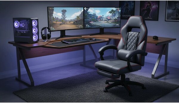 Scaun gaming RIKU, gri/negru, piele ecologica, 71x64x112/122 cm
