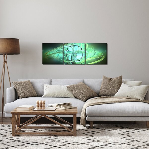 Tabloul cu abstracție verde (cu ceas) (90x30 cm)