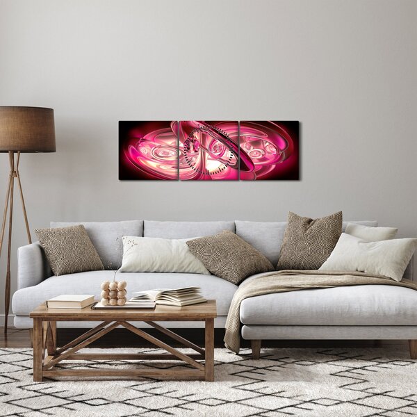 Tabloul cu fractali roz (cu ceas) (90x30 cm)