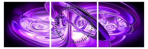 Tabloul fractalilor în violet (cu ceas) (90x30 cm)
